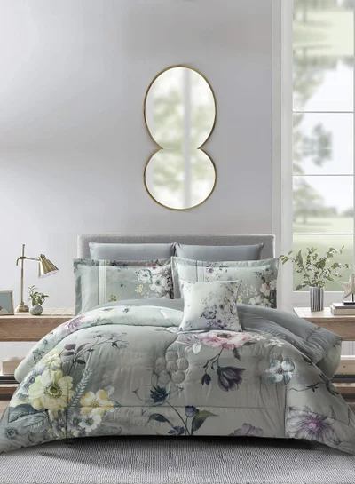 Donetella Bedding Comforter Set, King Size Fits 200x200 cm - 6-Pcs Digital Print Quilted Bed Set, Microfiber Fabric - 1 Comforter, 1 Fitted Sheet, 2 Pillow Shams, 2 Pillowcases