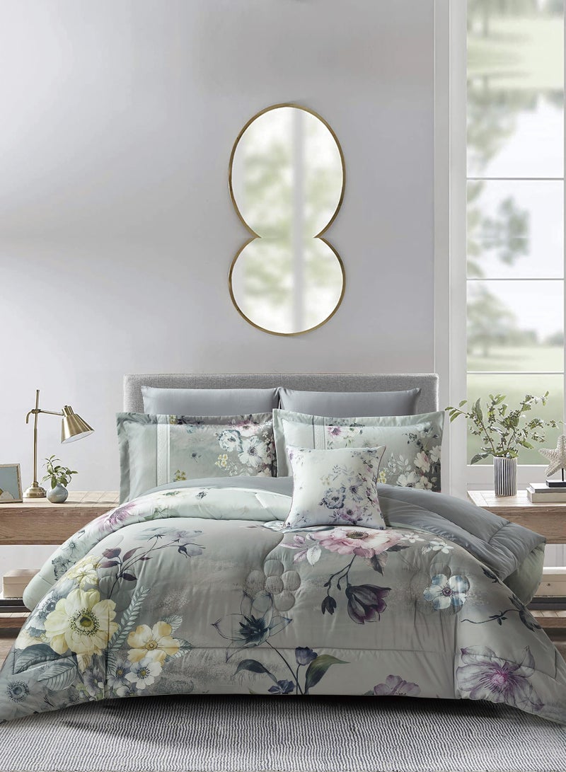 Donetella Bedding Comforter Set, King Size Fits 200x200 cm - 6-Pcs Digital Print Quilted Bed Set, Microfiber Fabric - 1 Comforter, 1 Fitted Sheet, 2 Pillow Shams, 2 Pillowcases - Image 1