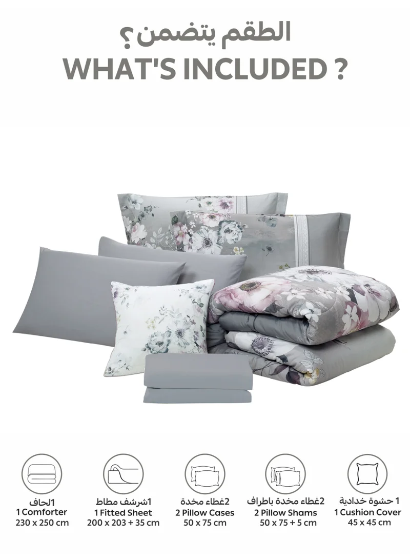 Donetella Bedding Comforter Set, King Size Fits 200x200 cm - 6-Pcs Digital Print Quilted Bed Set, Microfiber Fabric - 1 Comforter, 1 Fitted Sheet, 2 Pillow Shams, 2 Pillowcases
