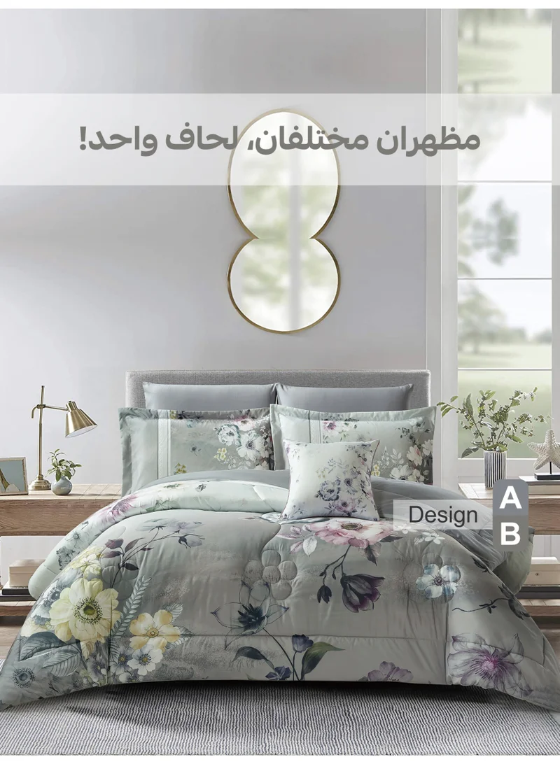 Donetella Bedding Comforter Set, King Size Fits 200x200 cm - 6-Pcs Digital Print Quilted Bed Set, Microfiber Fabric - 1 Comforter, 1 Fitted Sheet, 2 Pillow Shams, 2 Pillowcases