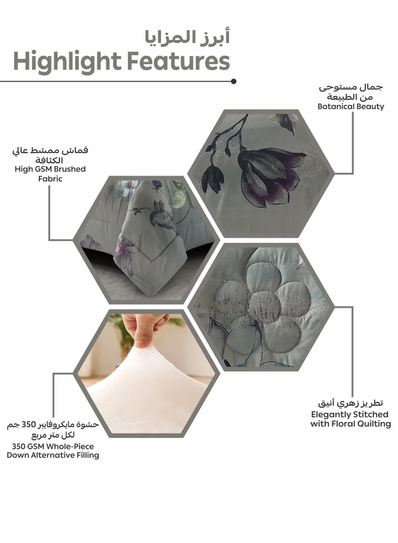 Donetella Bedding Comforter Set, King Size Fits 200x200 cm - 6-Pcs Digital Print Quilted Bed Set, Microfiber Fabric - 1 Comforter, 1 Fitted Sheet, 2 Pillow Shams, 2 Pillowcases