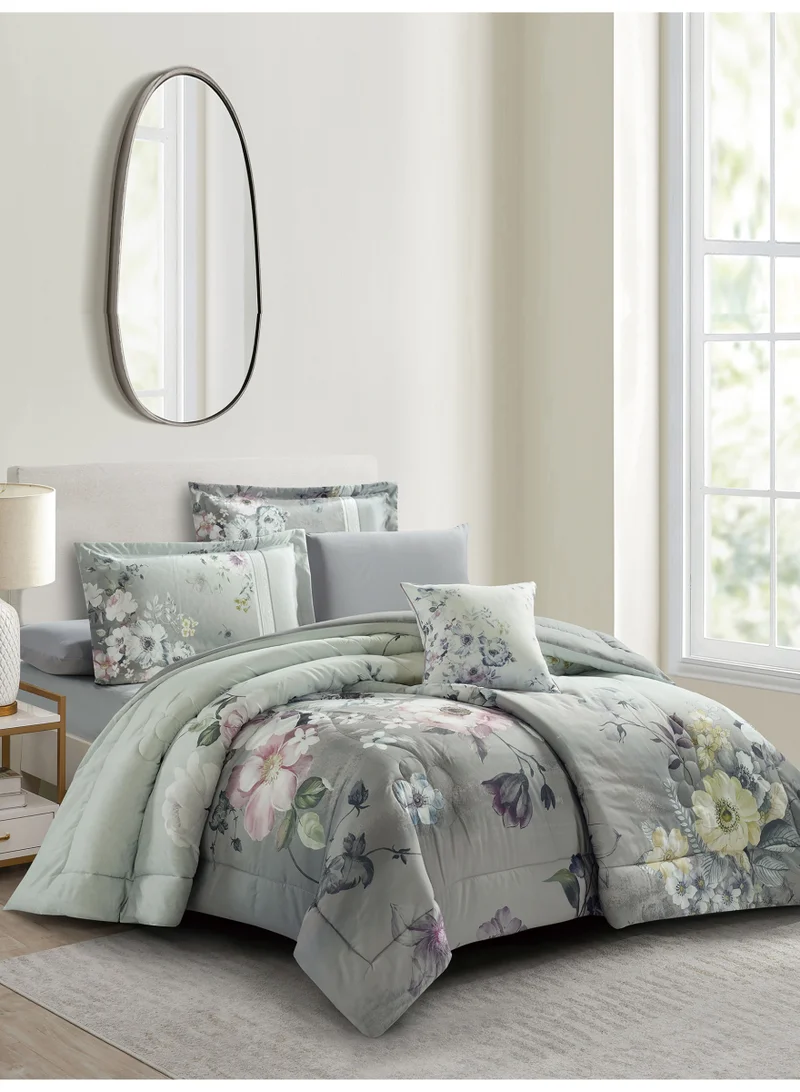 Donetella Bedding Comforter Set, King Size Fits 200x200 cm - 6-Pcs Digital Print Quilted Bed Set, Microfiber Fabric - 1 Comforter, 1 Fitted Sheet, 2 Pillow Shams, 2 Pillowcases