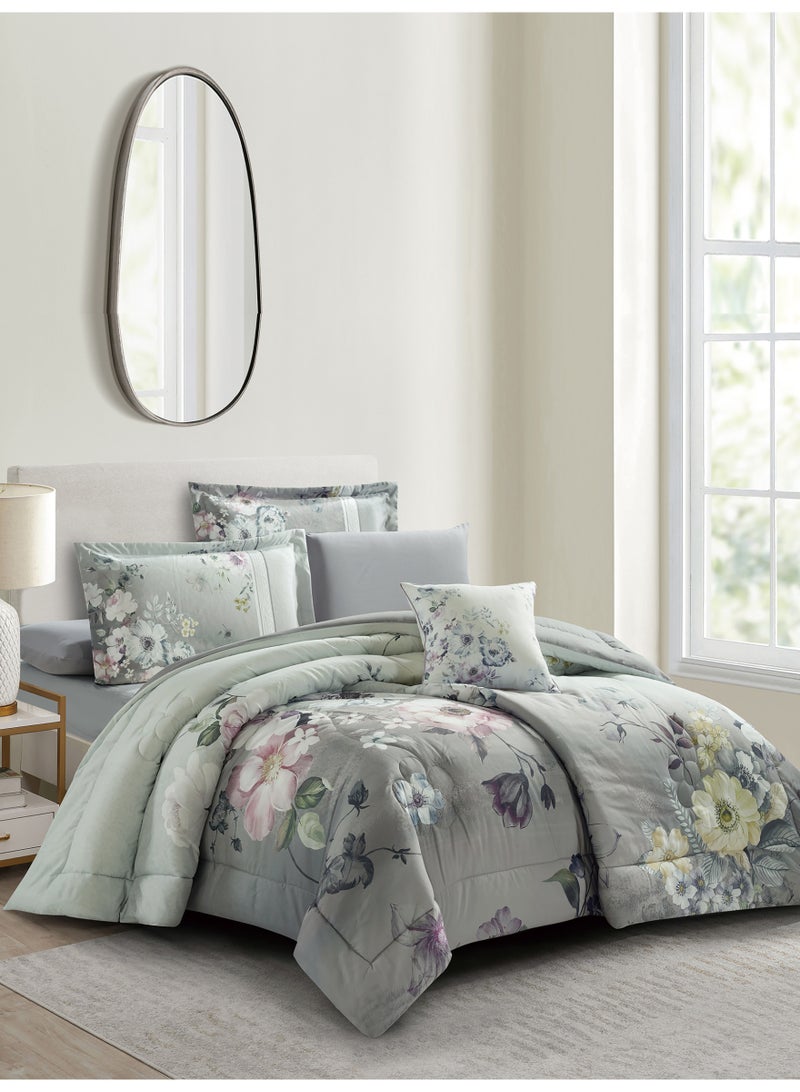 Donetella Bedding Comforter Set, King Size Fits 200x200 cm - 6-Pcs Digital Print Quilted Bed Set, Microfiber Fabric - 1 Comforter, 1 Fitted Sheet, 2 Pillow Shams, 2 Pillowcases - Image 2