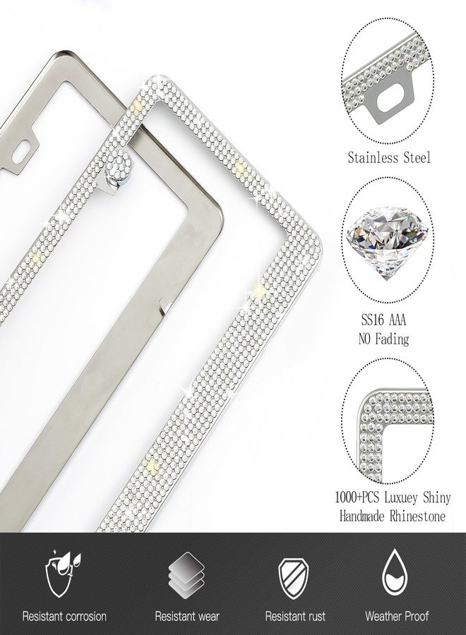 RunOne 2 Pack Rhinestone License Plate Frame for Women,Premium Stainless Steel Cover 1000+ Finest 14 Facets Luxury Sparkling Crystal Diamond License Plate Frame with Giftbox & Bling Cap Screw Set - Image 2