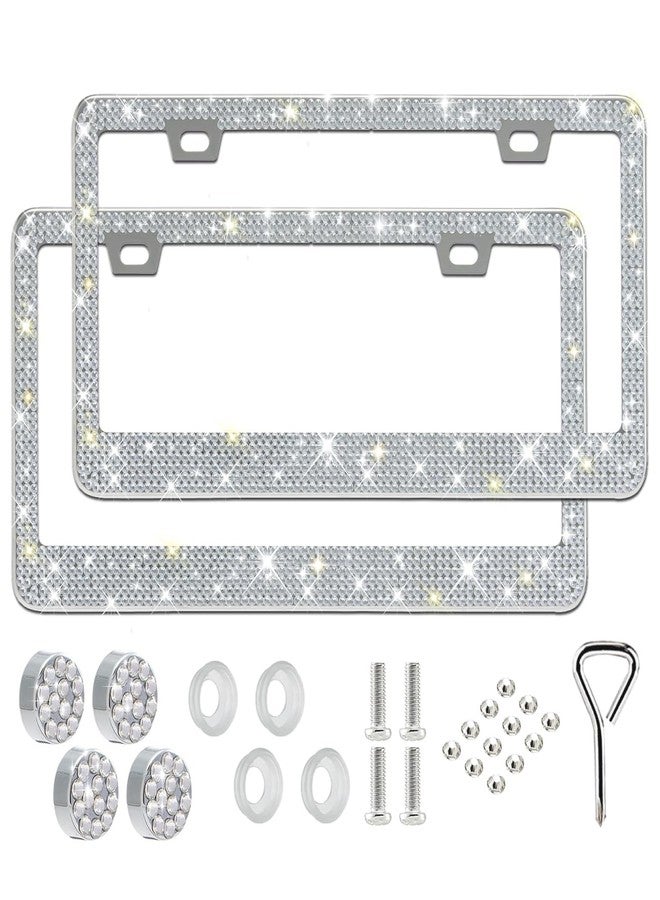 RunOne 2 Pack Rhinestone License Plate Frame for Women,Premium Stainless Steel Cover 1000+ Finest 14 Facets Luxury Sparkling Crystal Diamond License Plate Frame with Giftbox & Bling Cap Screw Set - Image 1