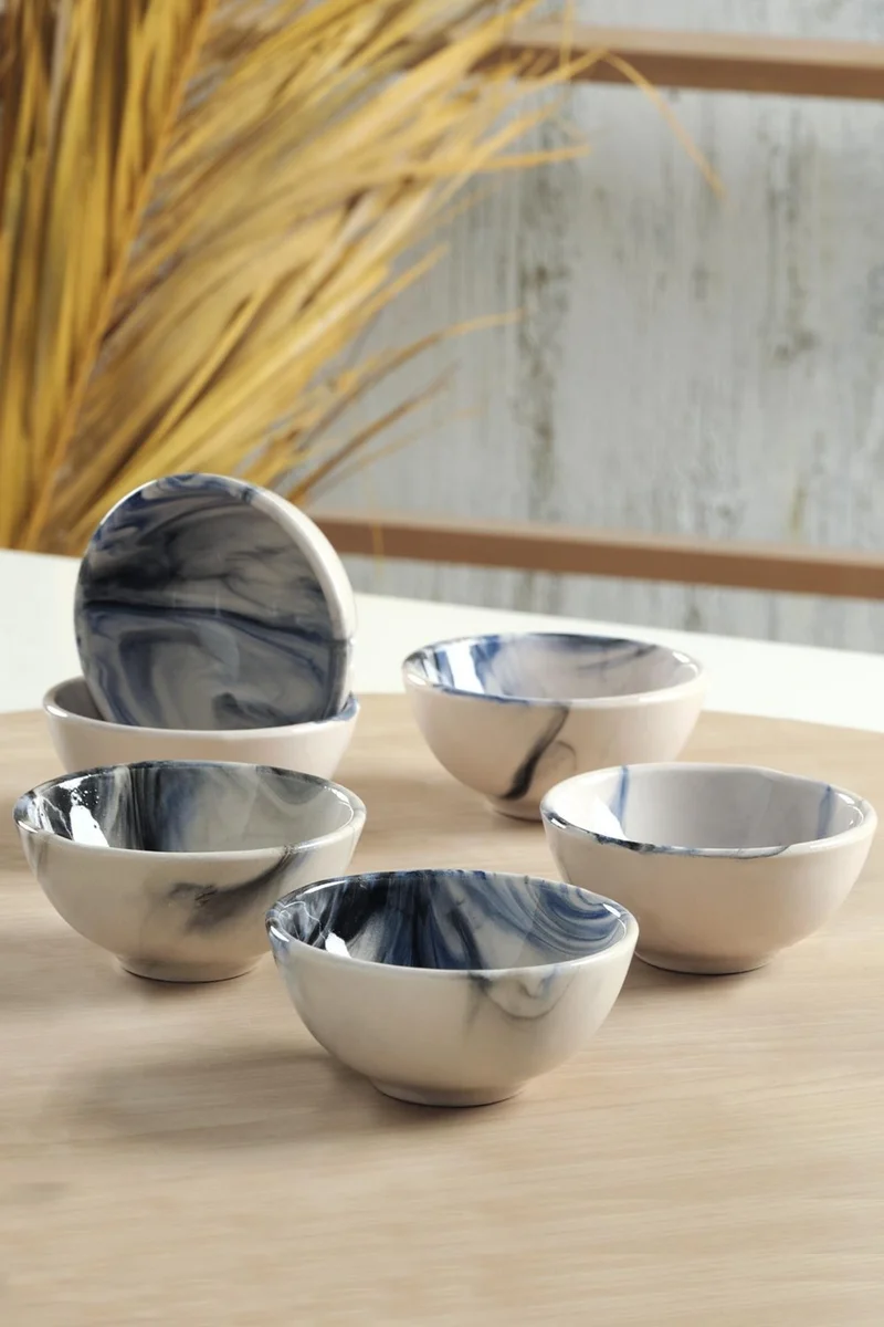 Znp Home Lissa Snack Set 6 Pieces Handmade Sauce Bowl, Ceramic Breakfast Set, Porcelain Turkish Delight Bowl Set