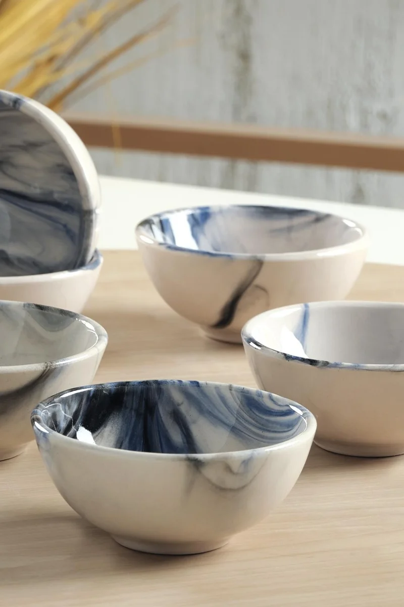Znp Home Lissa Snack Set 6 Pieces Handmade Sauce Bowl, Ceramic Breakfast Set, Porcelain Turkish Delight Bowl Set