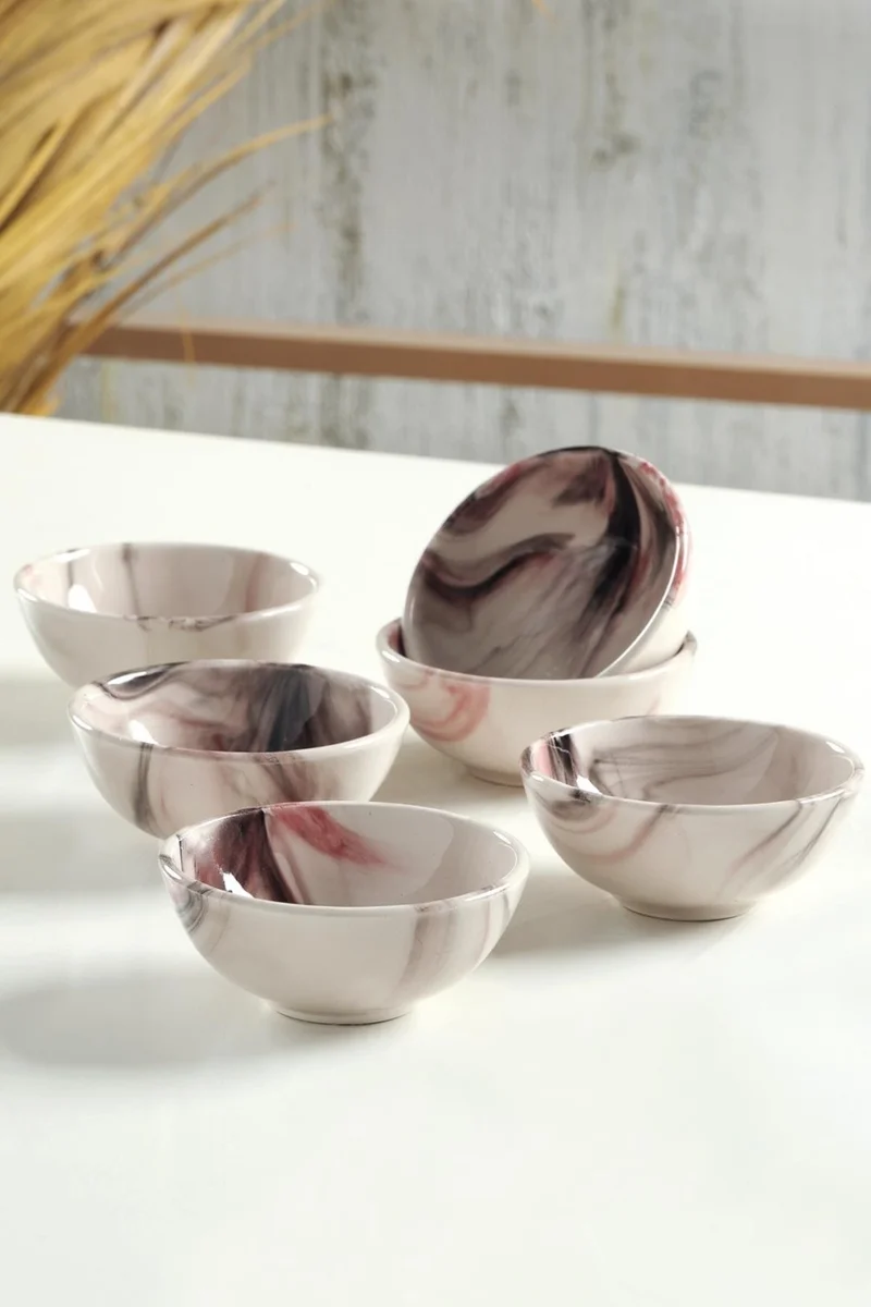 Znp Home Lissa Snack Set 6 Pieces Handmade Sauce Bowl, Ceramic Breakfast Set, Porcelain Turkish Delight Bowl Set