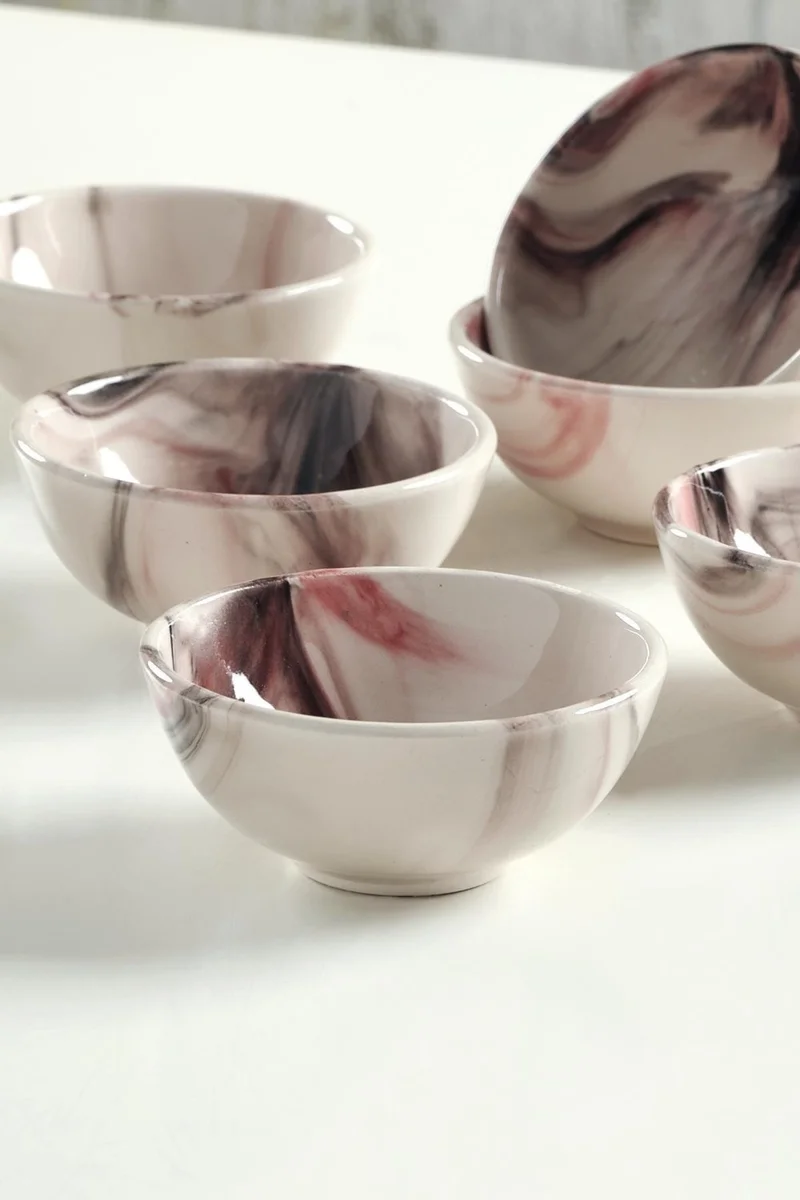 Znp Home Lissa Snack Set 6 Pieces Handmade Sauce Bowl, Ceramic Breakfast Set, Porcelain Turkish Delight Bowl Set