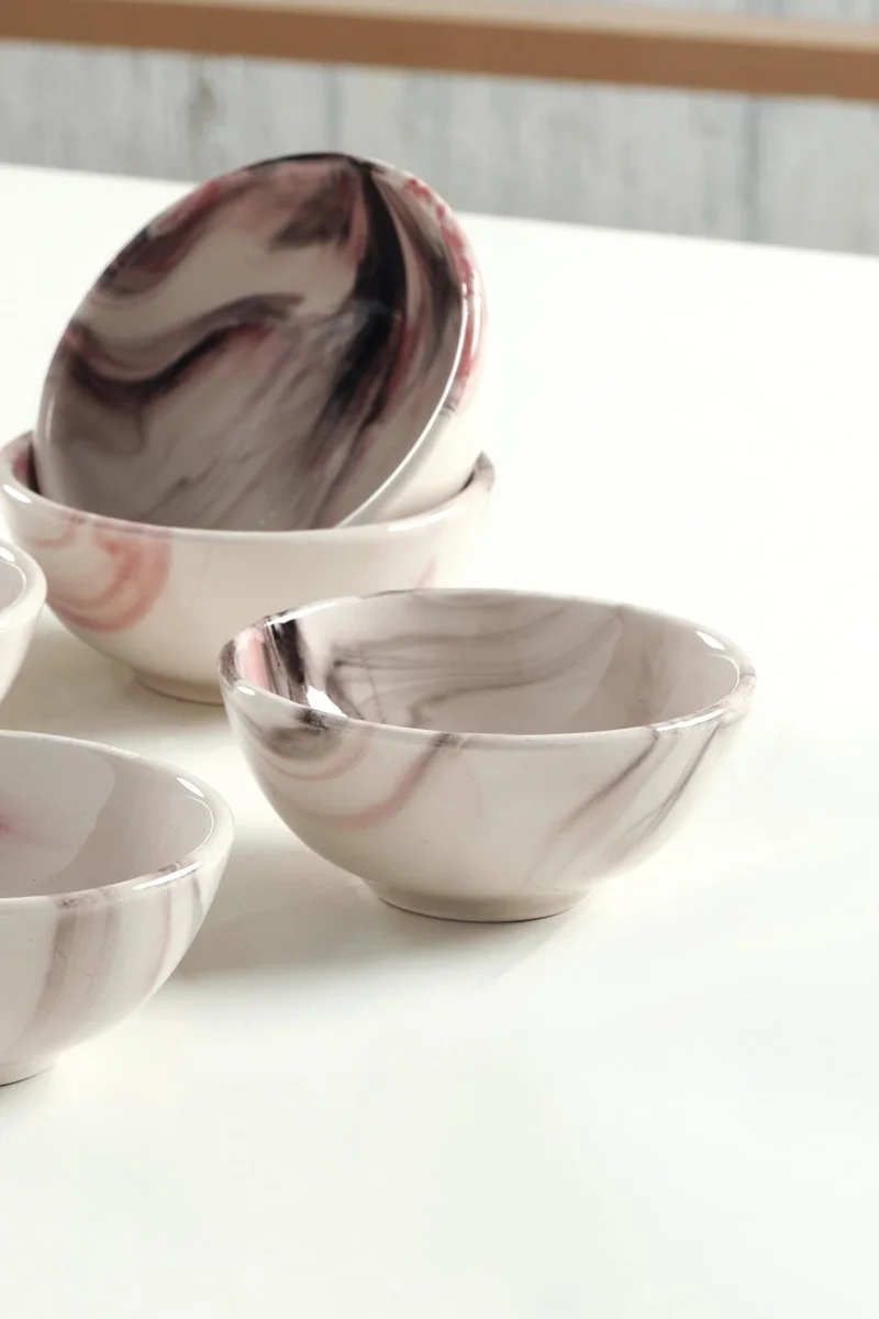 Znp Home Lissa Snack Set 6 Pieces Handmade Sauce Bowl, Ceramic Breakfast Set, Porcelain Turkish Delight Bowl Set