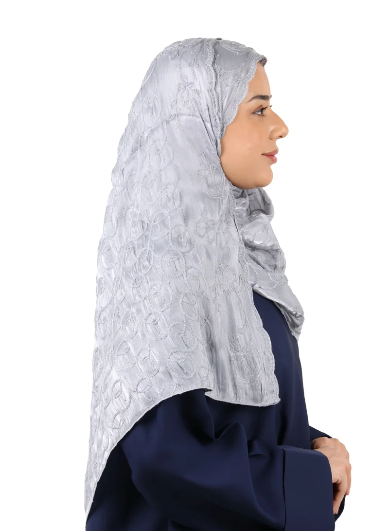 Jameela Premium Circle Motif Organza Scarf (Silver Grey)