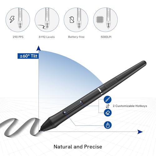 VEIKK VK1060 Drawing Tablet, 10 x 6" /25.4 x15.2cm Graphics Pen Tablet with 8 Shortcut Keys, 8192 Levels Battery Free Pen Supports Tilt Function, Work for Digital Art Drawing, Animation, Design, Black - Image 3
