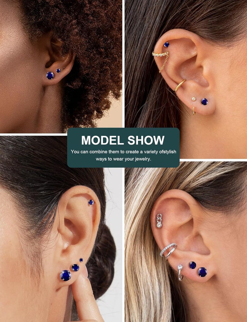 WSSXC 6 Pairs Hypoallergenic Cubic Zirconia Earrings Surgical Steel Flat Back Studs for Cartilage, Screw Back Fashion Jewelry - Image 2