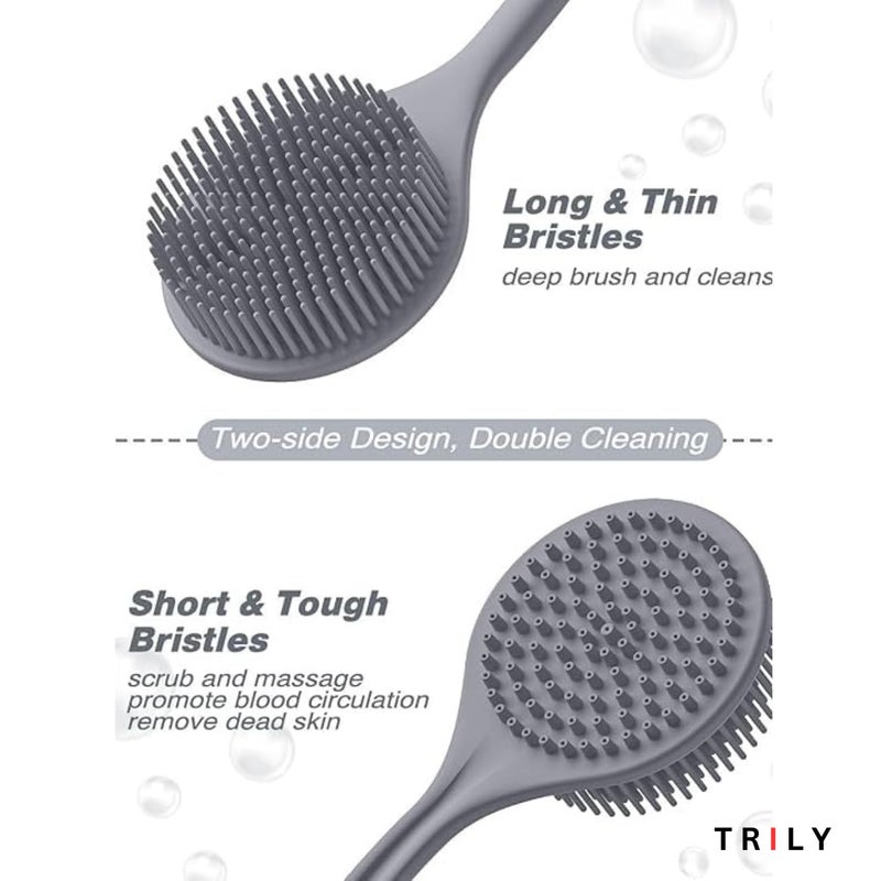 TRILY Soft Silicone Back Scrubber Shower Bath Body Brush with Long Handle, BPA-Free, Hypoallergenic, Eco-Friendly (MULTICOLOR) (Silicone Bath Brush pack of 1) - Image 4