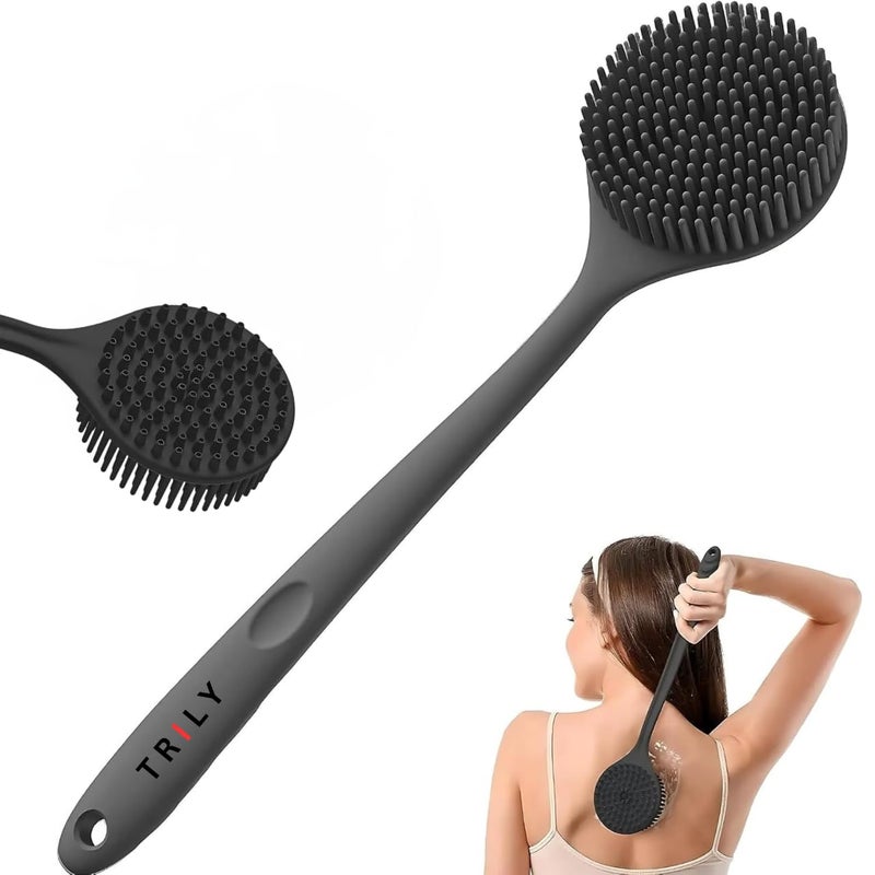 TRILY Soft Silicone Back Scrubber Shower Bath Body Brush with Long Handle, BPA-Free, Hypoallergenic, Eco-Friendly (MULTICOLOR) (Silicone Bath Brush pack of 1) - Image 1