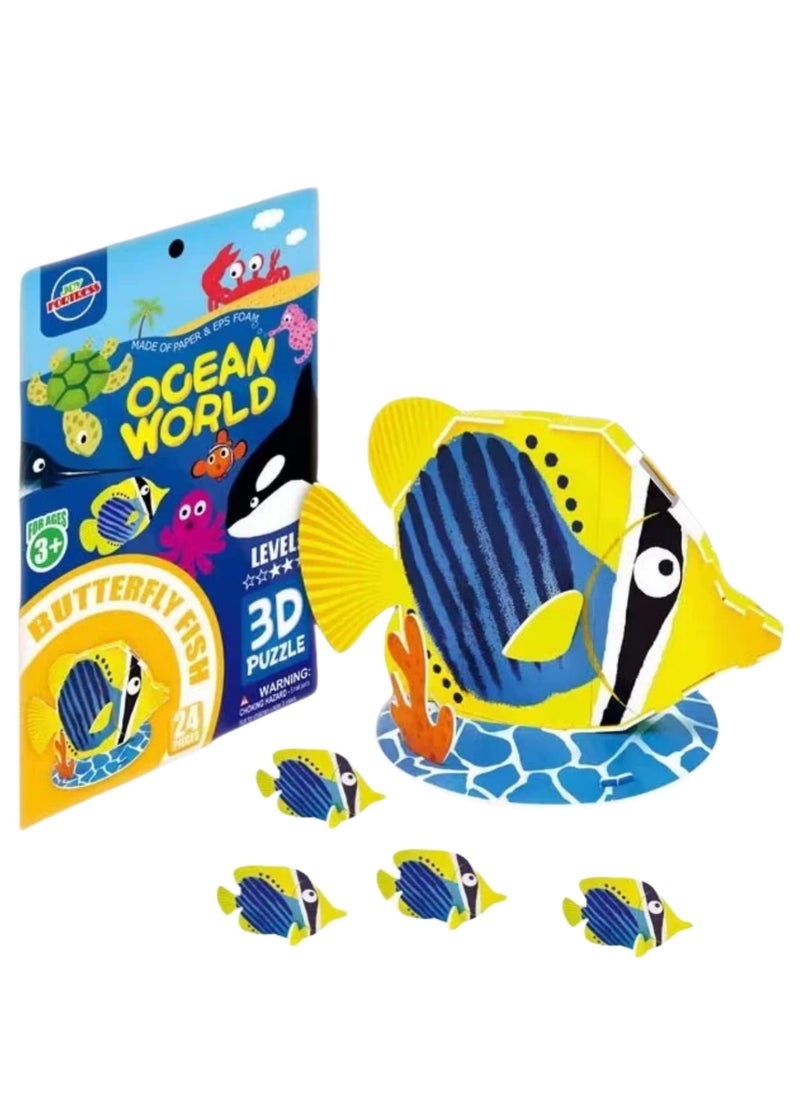 Kid's Ocean World Animals DIY Puzzle: 3D Butterfly Fish Paper Model Kit - Quick Assembly Educational Toy to Boost Spatial IQ  - Image 1