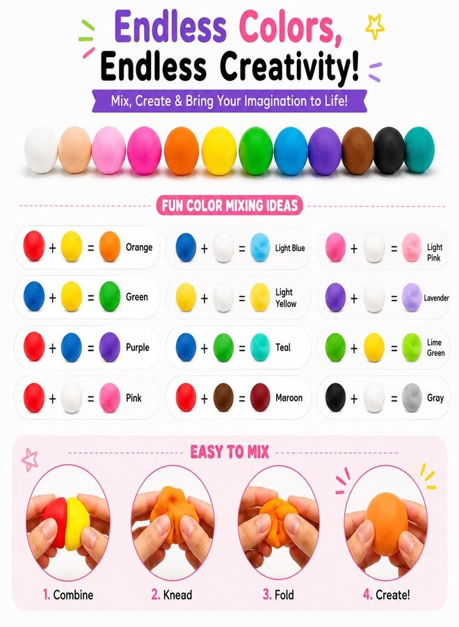 LAALIYA 12 Color Air Dry Clay Kit for Kids | Non Toxic Super Light Modelling Clay Set with 3 Sculpting Tools | DIY Art and Craft Clay for Girls and Boys Ages 3 to 10 Years | School Projects Gift - Image 5