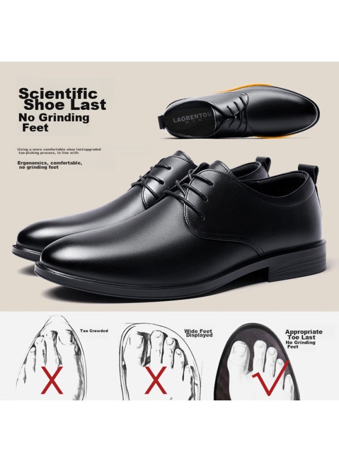 Laorentou Leather Shoes For Men, Business Formal Shoes, Top-grain Cowhide, Lace-up, Breathable, Wear-resistant, Non-slip Men's Shoes, A30303, Black, Size 38 - Image 2