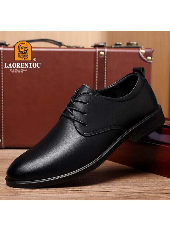 Laorentou Leather Shoes For Men, Business Formal Shoes, Top-grain Cowhide, Lace-up, Breathable, Wear-resistant, Non-slip Men's Shoes, A30303, Black, Size 38 - Image 1