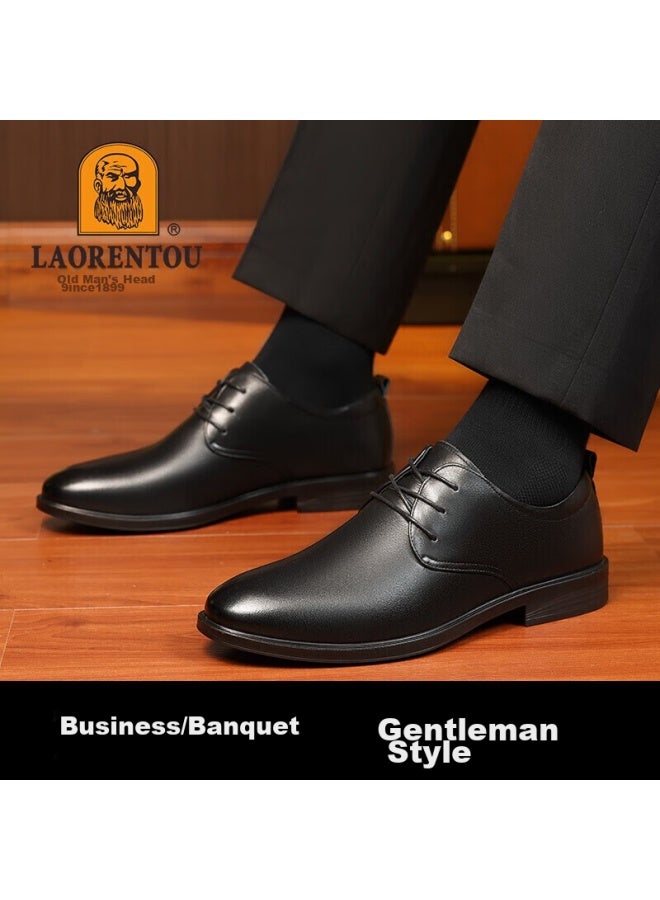 Laorentou Leather Shoes For Men, Business Formal Shoes, Top-grain Cowhide, Lace-up, Breathable, Wear-resistant, Non-slip Men's Shoes, A30303, Black, Size 38 - Image 5