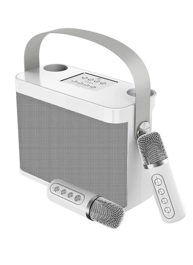 SU.YOSD - YS-219 Karaoke Machine with 2 Wireless Microphones Portable Speaker White - Image 1