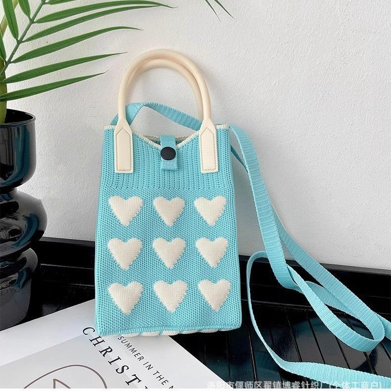 Sweet Cute Knitted Mini Phone Bag Korean Niche Design Shoulder Handbag Hand Bag Crossbody Bag Women'S Bag - Image 3