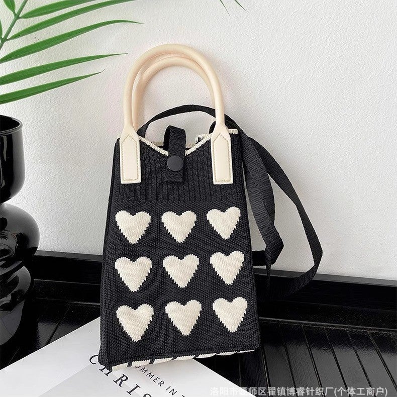 Sweet Cute Knitted Mini Phone Bag Korean Niche Design Shoulder Handbag Hand Bag Crossbody Bag Women'S Bag - Image 4