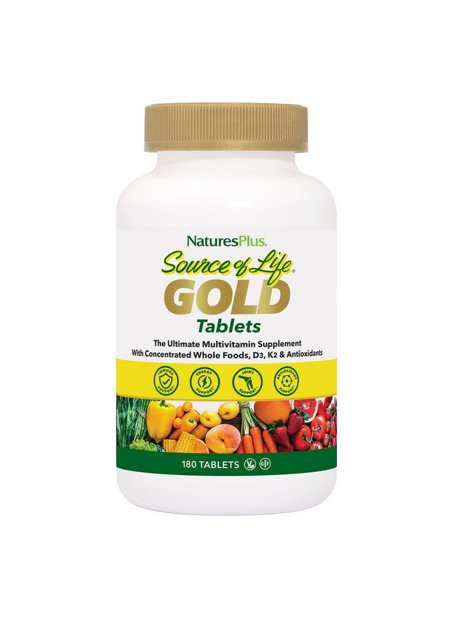 Natures Plus Source of Life Gold Multivitamin - 180 Tablets - with Vitamins D3 & B12 - Blood, Bone & Immune Support - Vegetarian & Gluten Free - 60 Servings - Image 1