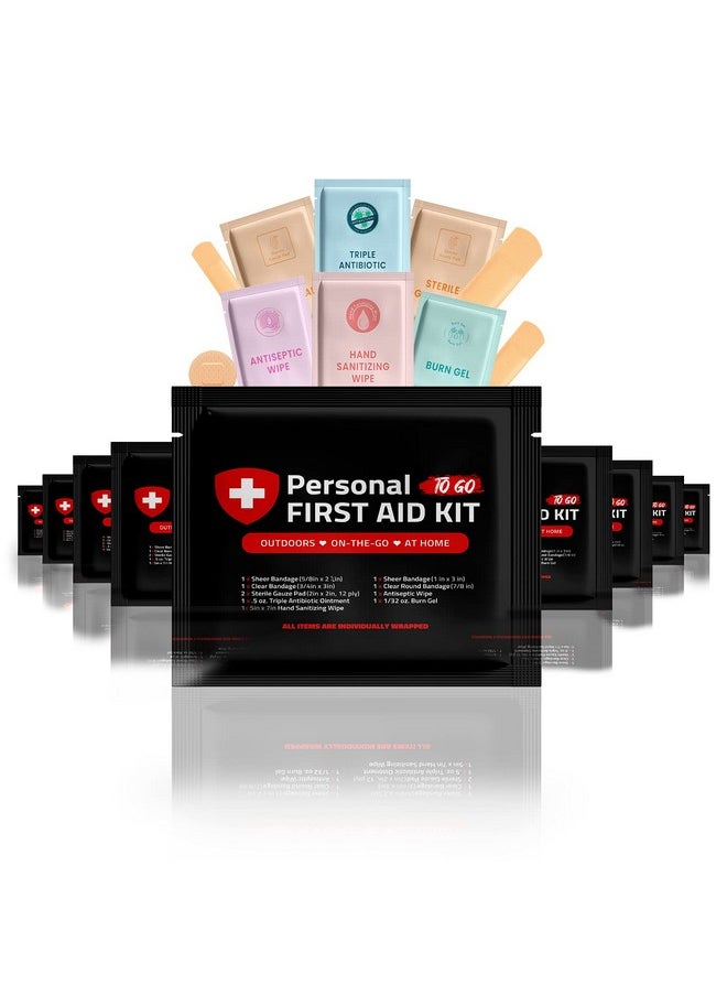 pH Advantage Portable Travel Size First Aid Kit 10 Pack | Perfect For Home, Office, Car, School, Business, Travel, Hiking, Hunting, And Outdoors | Individually Wrapped First Aid Products (Black)  - Image 1