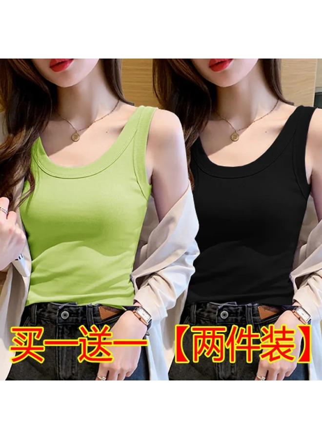 VUELO Single/two-piece Threaded Camisole Women's Spring And Summer New Round Neck Base Shirt All-match Wide Shoulder Belt Top - Image 1