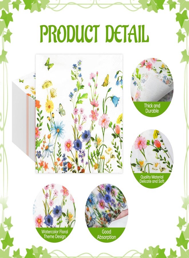 rolyta 100 Pcs Floral Paper Napkins, 6.5 x 6.5 Inches Disposable Hand Towels for Bathroom, Flower Butterfly Decorative Disposable Paper Napkins for Wedding Baby Shower Birthday Tea Party Daily Use - Image 4