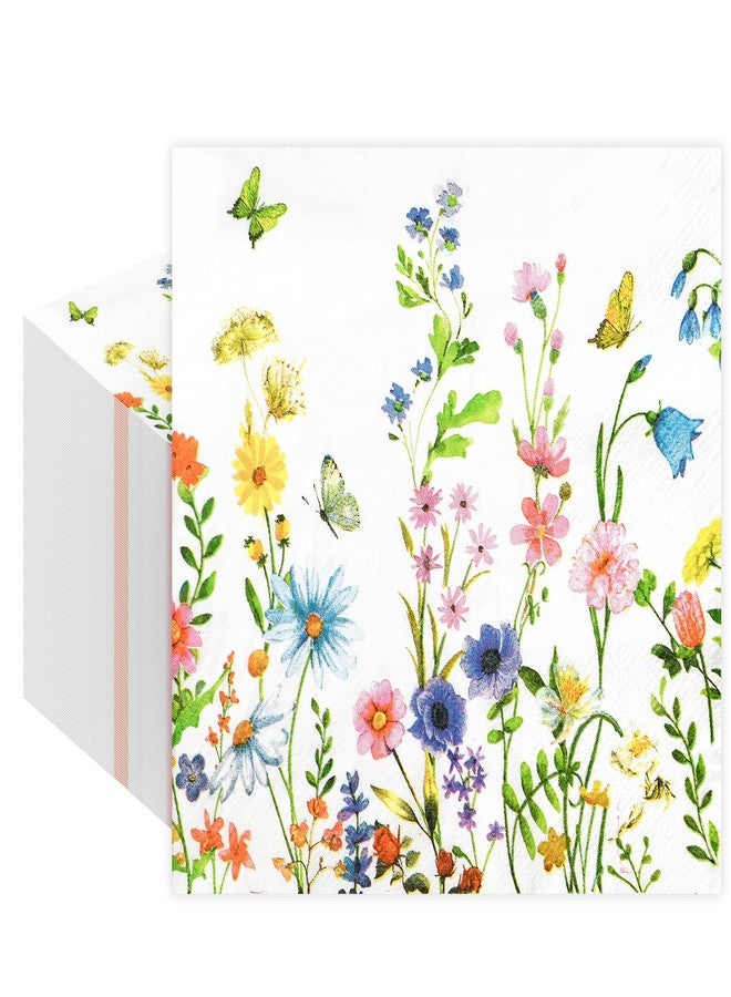 rolyta 100 Pcs Floral Paper Napkins, 6.5 x 6.5 Inches Disposable Hand Towels for Bathroom, Flower Butterfly Decorative Disposable Paper Napkins for Wedding Baby Shower Birthday Tea Party Daily Use - Image 1