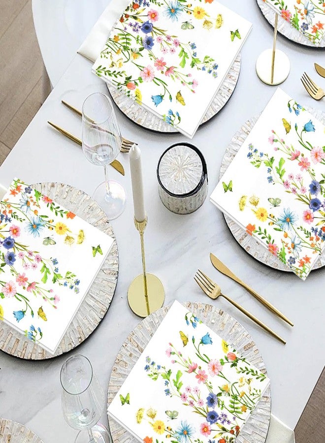 rolyta 100 Pcs Floral Paper Napkins, 6.5 x 6.5 Inches Disposable Hand Towels for Bathroom, Flower Butterfly Decorative Disposable Paper Napkins for Wedding Baby Shower Birthday Tea Party Daily Use - Image 5