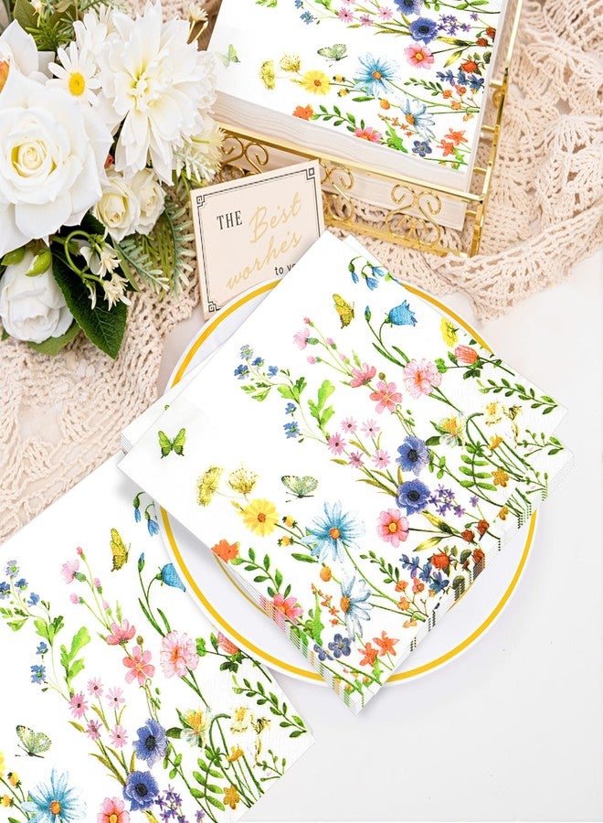 rolyta 100 Pcs Floral Paper Napkins, 6.5 x 6.5 Inches Disposable Hand Towels for Bathroom, Flower Butterfly Decorative Disposable Paper Napkins for Wedding Baby Shower Birthday Tea Party Daily Use - Image 2