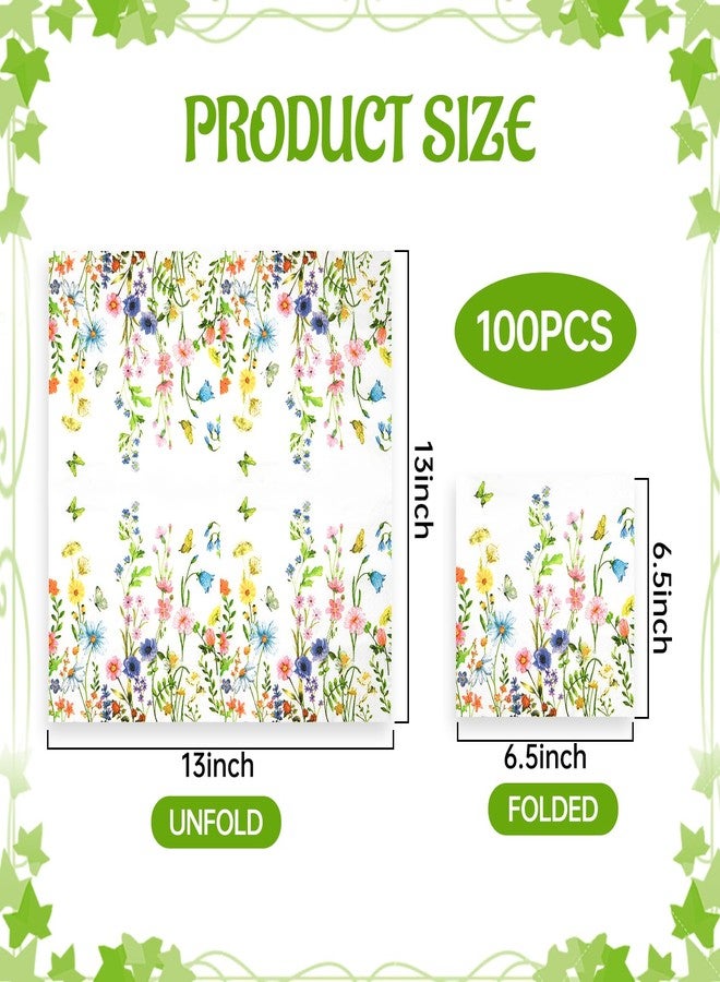 rolyta 100 Pcs Floral Paper Napkins, 6.5 x 6.5 Inches Disposable Hand Towels for Bathroom, Flower Butterfly Decorative Disposable Paper Napkins for Wedding Baby Shower Birthday Tea Party Daily Use - Image 3