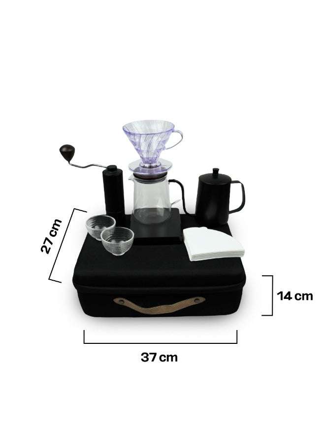 V60 Coffee Maker Set – 600ml Pour-Over Kit with Manual Grinder, Digital Scale, Gooseneck Kettle, Acrylic V60 Dripper, Glass Server, 2 Cups, 100 Filters & Travel Box – Portable Specialty Coffee Kit  - Image 5