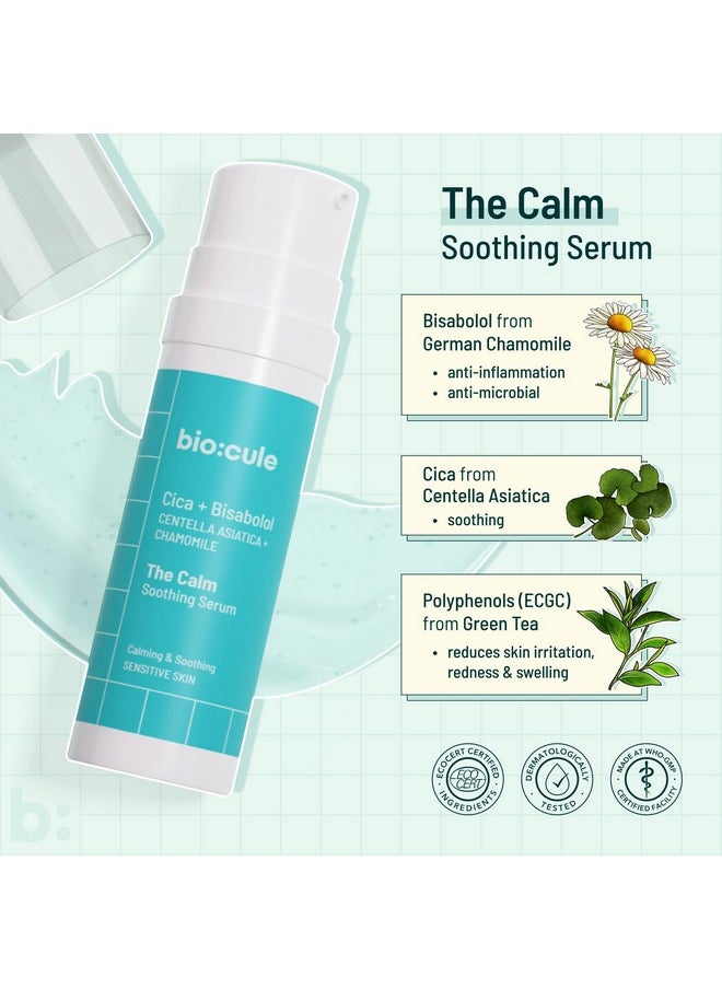 Biocule The Calm Soothing Serum Cica & Bisabolol For Skin Soothing & Calming Enriched With Aloe Vera Cucumber & Green Tea Face Serum To Reduce Skin Inflammation & Redness Sensitive Skin 30Ml  - Image 3