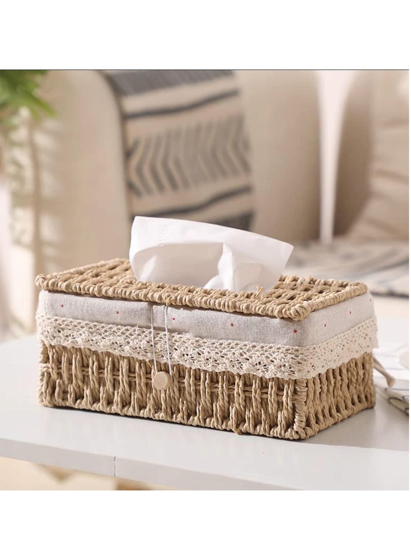 Cozy Nest Woven Tissue Box Cover, Eco-Friendly, Organizer with Minimalist Design, Perfect for Living Room, Bathroom, Kitchen, Home, Office & Car Decor Brown  - Image 3
