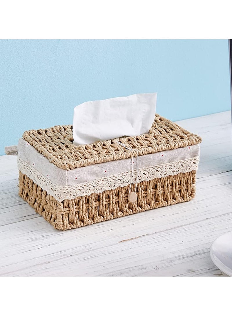 Cozy Nest Woven Tissue Box Cover, Eco-Friendly, Organizer with Minimalist Design, Perfect for Living Room, Bathroom, Kitchen, Home, Office & Car Decor Brown  - Image 1