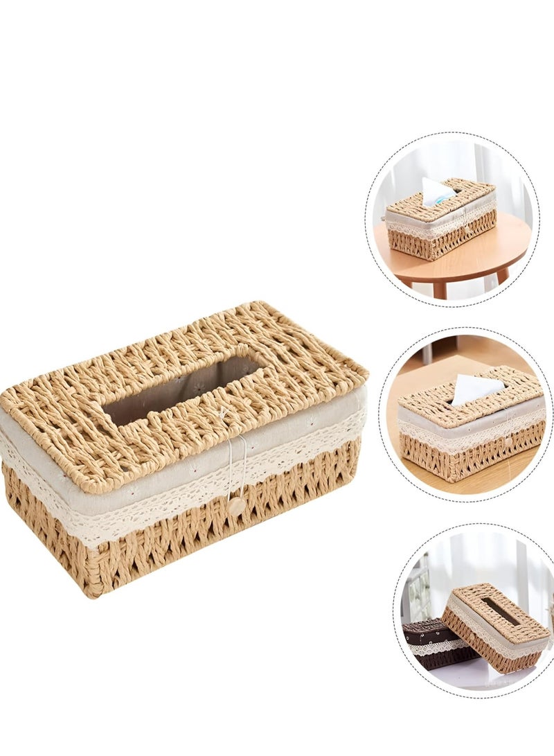 Cozy Nest Woven Tissue Box Cover, Eco-Friendly, Organizer with Minimalist Design, Perfect for Living Room, Bathroom, Kitchen, Home, Office & Car Decor Brown  - Image 2