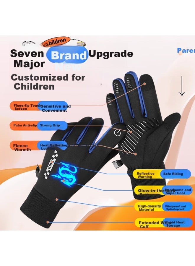 Ousen Children's Cycling Gloves Night Light Men Winter Warmth Cold Protection Boys Students Outdoor Windproof Splash-proof Touch Screen Anti-slip - Image 2
