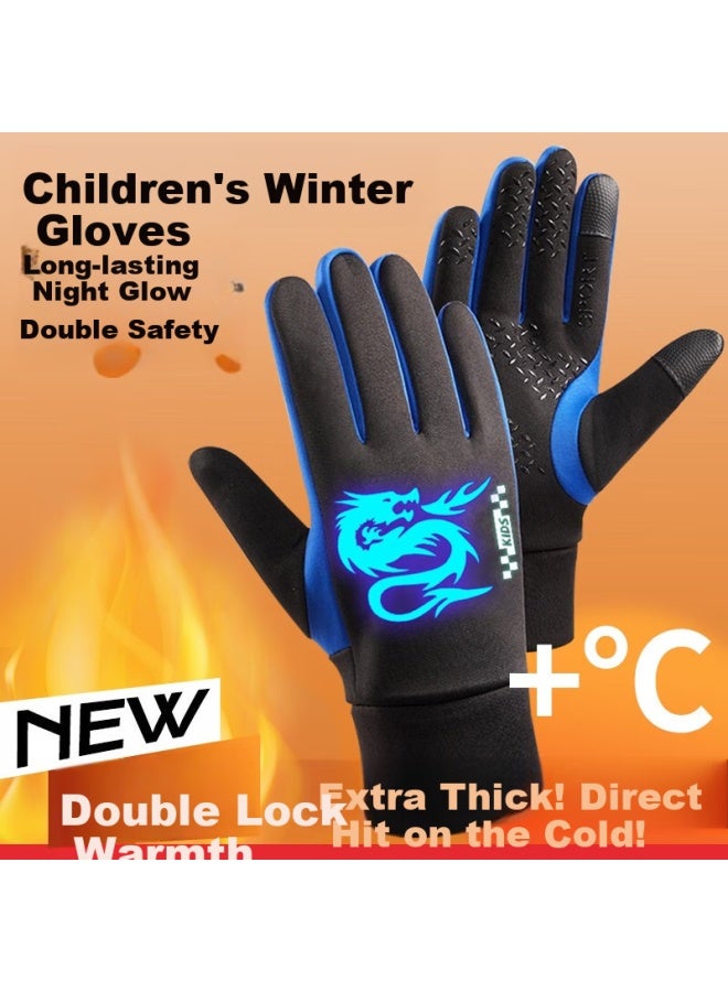 Ousen Children's Cycling Gloves Night Light Men Winter Warmth Cold Protection Boys Students Outdoor Windproof Splash-proof Touch Screen Anti-slip - Image 1