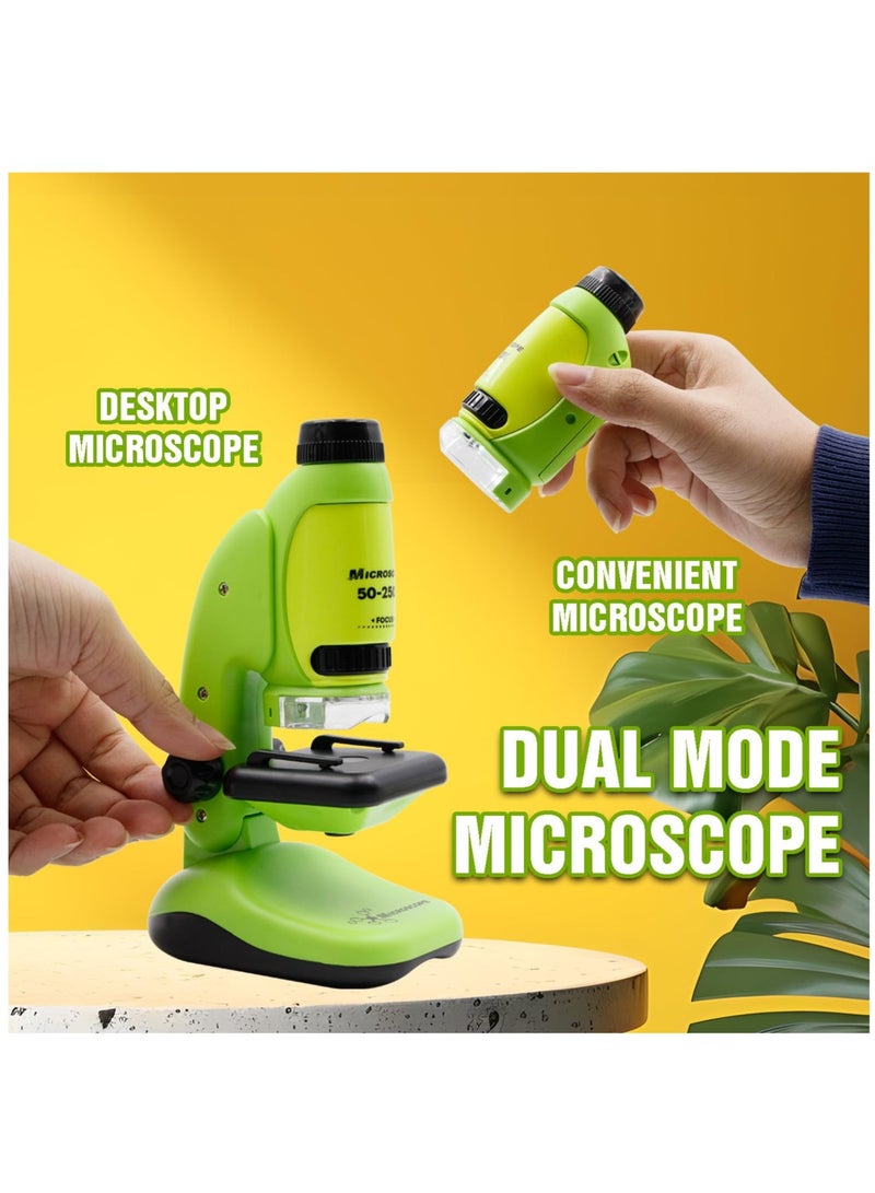 SOLARAE 2 in 1 Microscope for Kids with Detachable Mini Pocket Microscope 50X-250X Slides Specimens & Colorful LED Light Experiments Educational Toys STEM for Kids Student Ages 8+ Boys Girl Gifts - Image 3