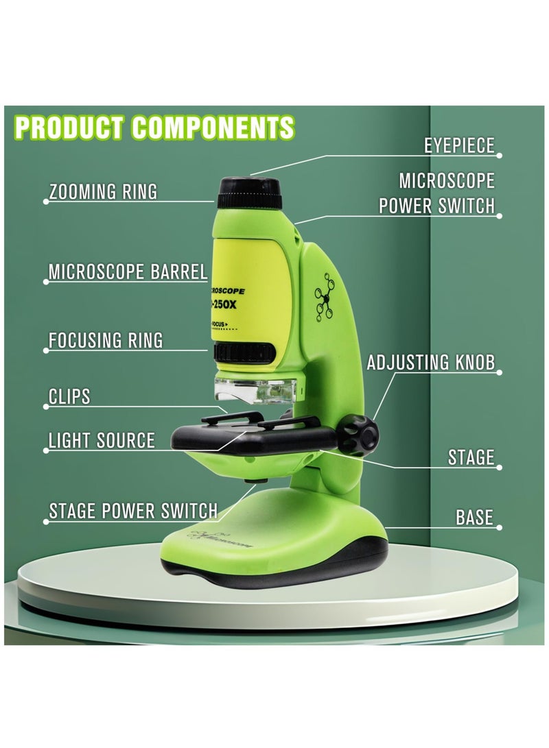 SOLARAE 2 in 1 Microscope for Kids with Detachable Mini Pocket Microscope 50X-250X Slides Specimens & Colorful LED Light Experiments Educational Toys STEM for Kids Student Ages 8+ Boys Girl Gifts - Image 2