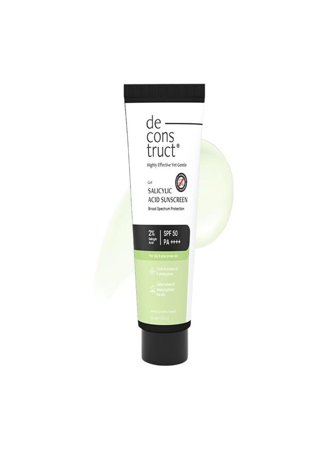 ديكونستركت واقي شمس Deconstruct بحمض الساليسيليك 2%، عامل حماية SPF 50 PA++++ | واقي شمس للبشرة المعرضة لحب الشباب، والدهنية، والجافة، والمختلطة | يفتح المسام | يتحكم في الإفرازات الدهنية الزائدة | لمسة نهائية مطفية | خفيف الوزن، سريع الامتصاص | للبشرة الدهنية والمعرضة لحب الشباب | للرجال والنساء 50 غرام - Image 1