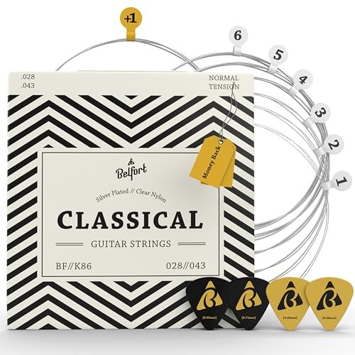 Belfort Classical Guitar Strings Nylon - Classical Nylon Strings Coated in Silver - 6 Guitar String Set + Extra 1E - Cuerdas para guitarra acustica - Cuerdas de guitarra acustica - Image 1