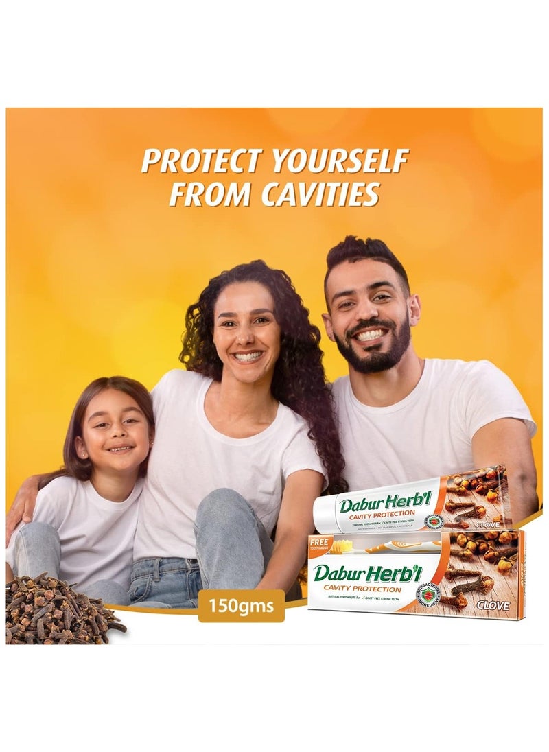 Dabur Herb'l Dapper Natural toothpaste to protect against cavities with a toothbrush, 140 grams  - Image 2