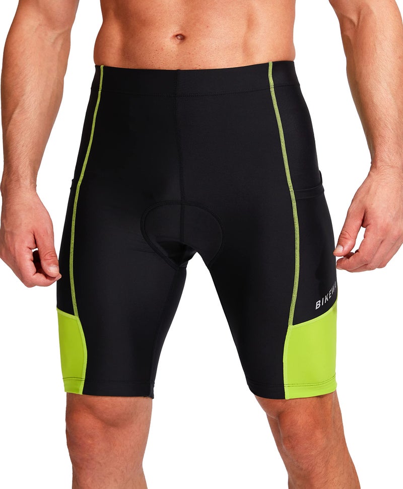 Bikewa Bike Shorts for Men 3D Padded Bicycle Cycling Underwear Road Biking Biker Mountain Riding Cycle UPF 50+ Shorts Zipper Pockets?Black/Green Large - Image 3