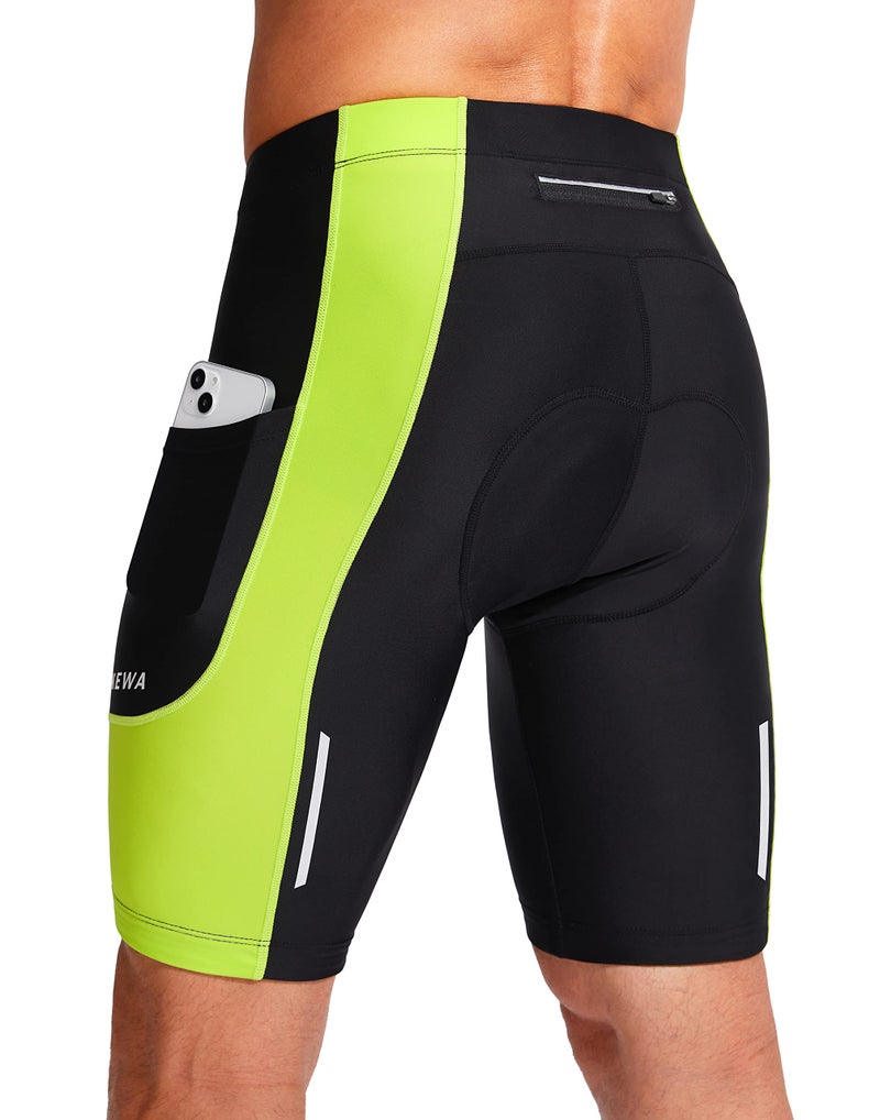 Bikewa Bike Shorts for Men 3D Padded Bicycle Cycling Underwear Road Biking Biker Mountain Riding Cycle UPF 50+ Shorts Zipper Pockets?Black/Green Large - Image 1