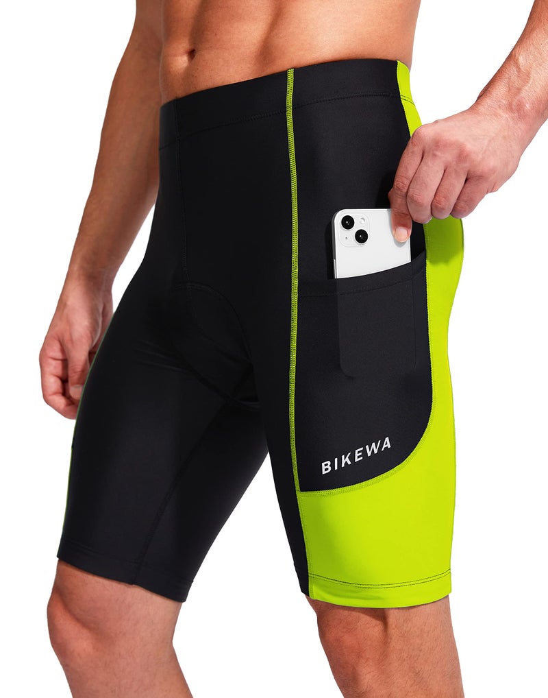 Bikewa Bike Shorts for Men 3D Padded Bicycle Cycling Underwear Road Biking Biker Mountain Riding Cycle UPF 50+ Shorts Zipper Pockets?Black/Green Large - Image 2